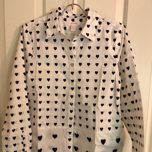 Joe Fresh cotton button down hearts shirt Sz XS/S - Picture 1 of 7